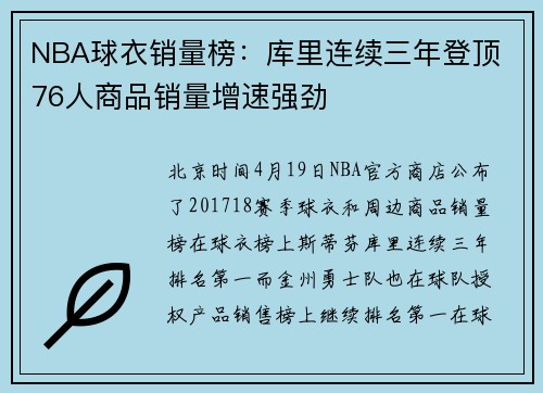 NBA球衣销量榜：库里连续三年登顶 76人商品销量增速强劲